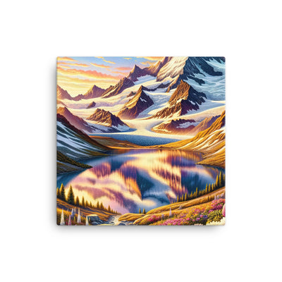 Quadratische Illustration der Alpen mit schneebedeckten Gipfeln und Wildblumen - Leinwand berge xxx yyy zzz 30.5 x 30.5 cm