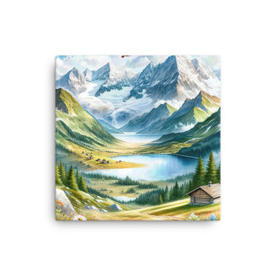 Quadratisches Aquarell der Alpen, Berge mit schneebedeckten Spitzen - Leinwand berge xxx yyy zzz 30.5 x 30.5 cm