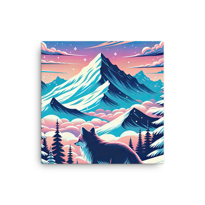 Vektorgrafik eines alpinen Winterwunderlandes mit schneebedeckten Kiefern und einem Fuchs - Leinwand camping xxx yyy zzz 30.5 x 30.5 cm