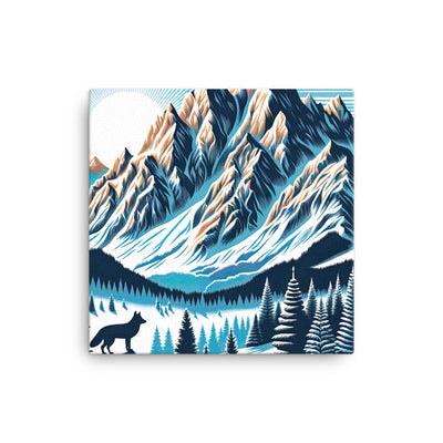 Vektorgrafik eines Wolfes im winterlichen Alpenmorgen, Berge mit Schnee- und Felsmustern - Leinwand berge xxx yyy zzz 30.5 x 30.5 cm
