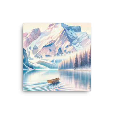 Aquarell eines klaren Alpenmorgens, Boot auf Bergsee in Pastelltönen - Leinwand berge xxx yyy zzz 30.5 x 30.5 cm