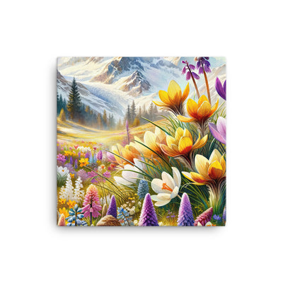 Aquarell einer ruhigen Almwiese, farbenfrohe Bergblumen in den Alpen - Leinwand berge xxx yyy zzz 30.5 x 30.5 cm
