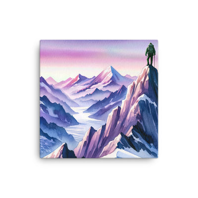 Aquarell eines Bergsteigers auf einem Alpengipfel in der Abenddämmerung - Leinwand wandern xxx yyy zzz 30.5 x 30.5 cm