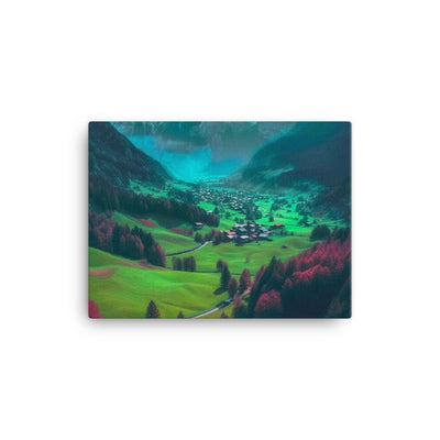 Berglandschaft und Dorf - Fotorealistische Malerei - Leinwand berge xxx 30.5 x 40.6 cm