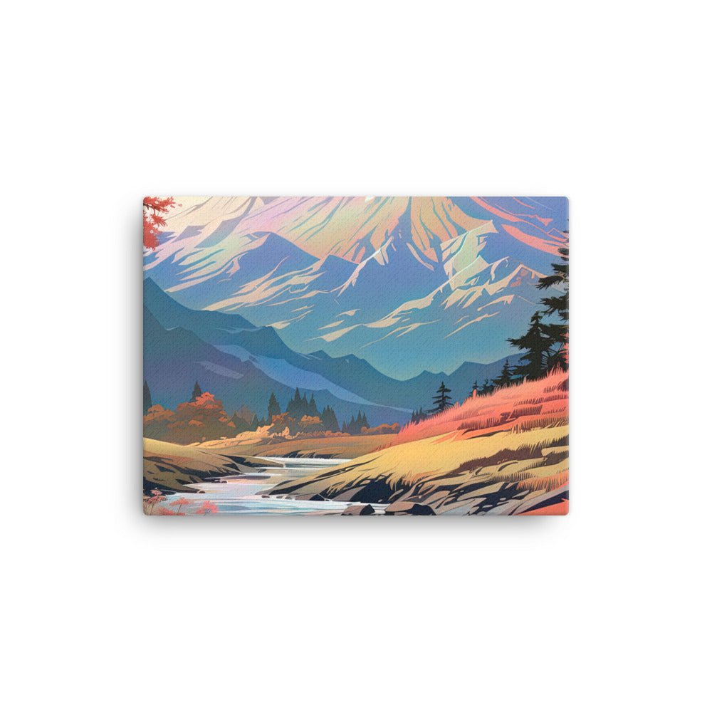 Berge. Fluss und Blumen - Malerei - Leinwand berge xxx 30.5 x 40.6 cm