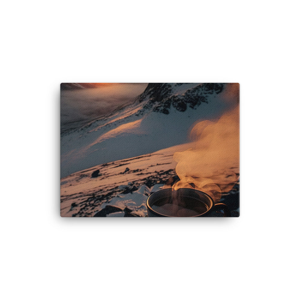 Heißer Kaffee auf einem schneebedeckten Berg - Leinwand berge xxx 30.5 x 40.6 cm