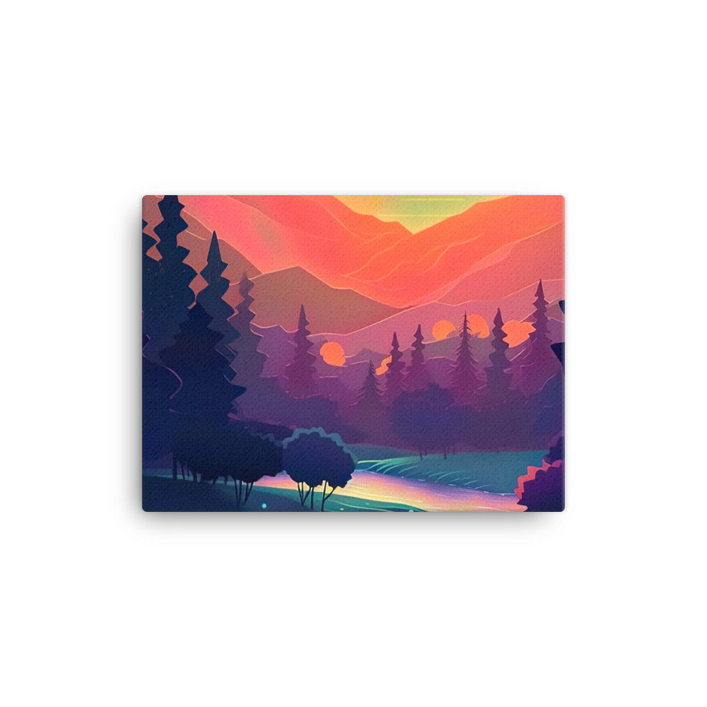 Berge, Fluss, Sonnenuntergang - Malerei - Leinwand berge xxx 30.5 x 40.6 cm