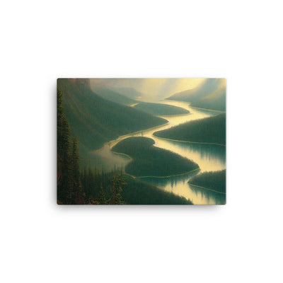 Landschaft mit Bergen, See und viel grüne Natur - Malerei - Leinwand berge xxx 30.5 x 40.6 cm
