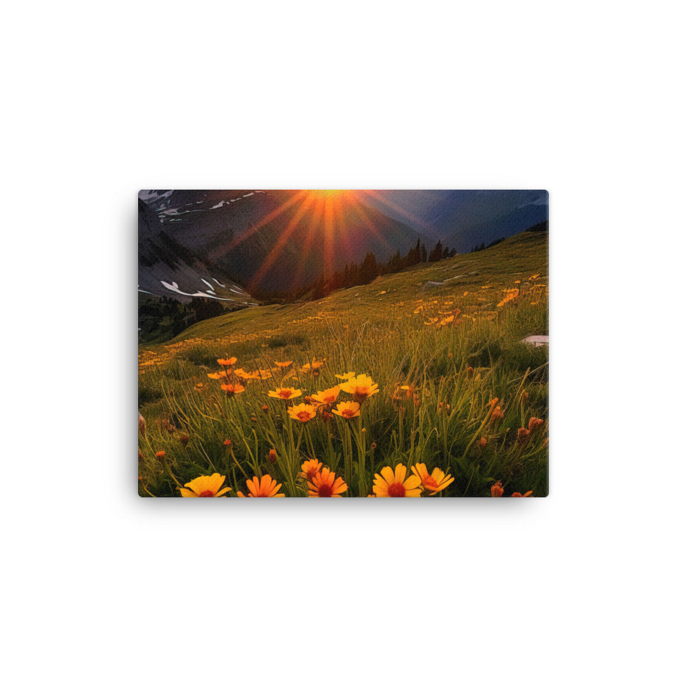Gebirge, Sonnenblumen und Sonnenaufgang - Leinwand berge xxx 30.5 x 40.6 cm