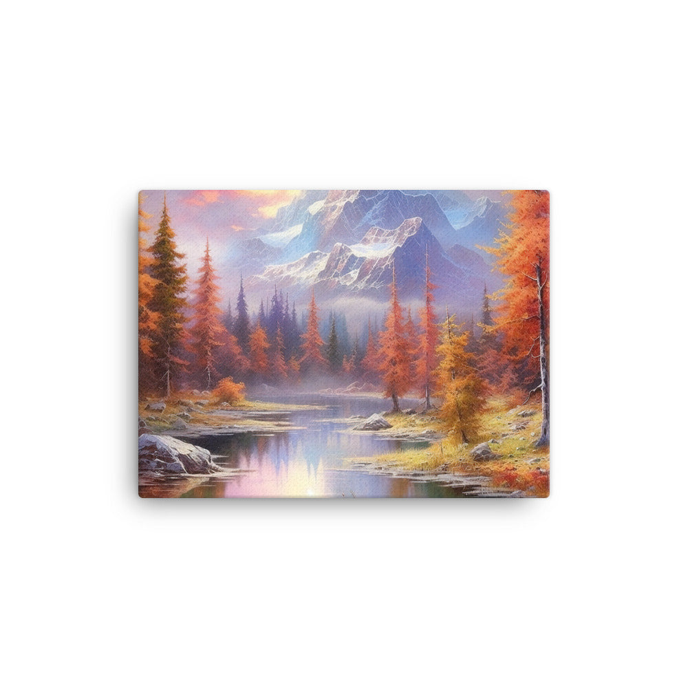 Landschaftsmalerei - Berge, Bäume, Bergsee und Herbstfarben - Leinwand berge xxx 30.5 x 40.6 cm