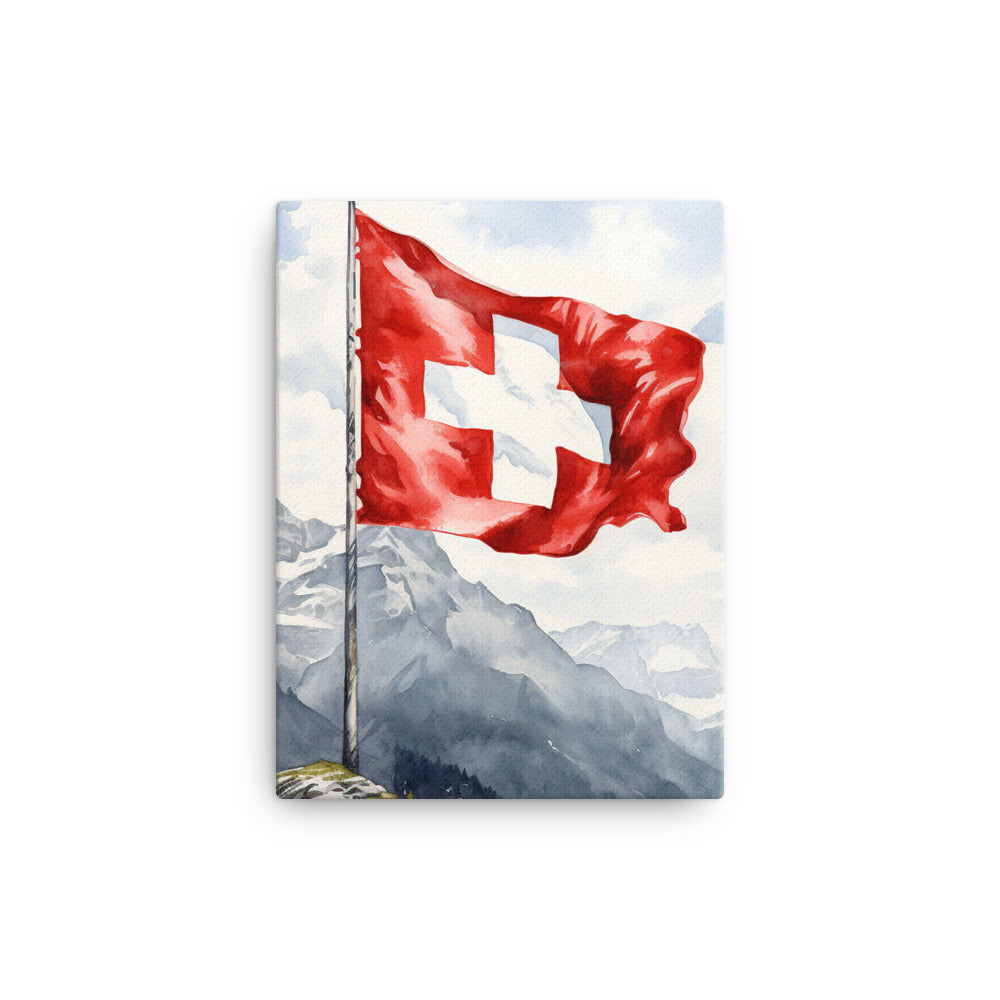 Schweizer Flagge und Berge im Hintergrund - Epische Stimmung - Malerei - Leinwand berge xxx 30.5 x 40.6 cm