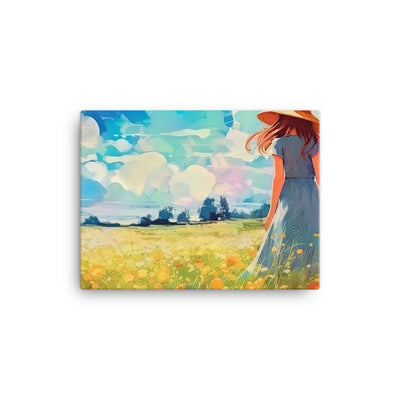 Dame mit Hut im Feld mit Blumen - Landschaftsmalerei - Leinwand camping xxx 30.5 x 40.6 cm