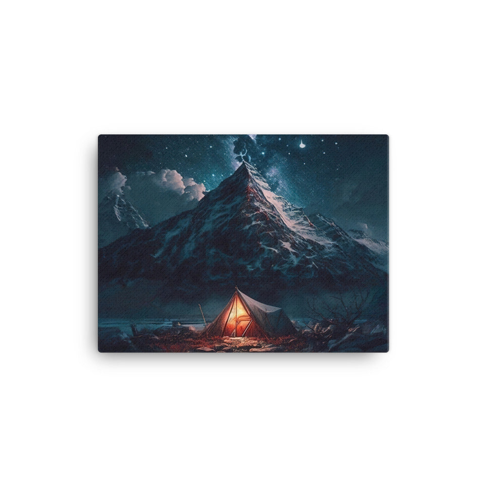 Zelt und Berg in der Nacht - Sterne am Himmel - Landschaftsmalerei - Leinwand camping xxx 30.5 x 40.6 cm