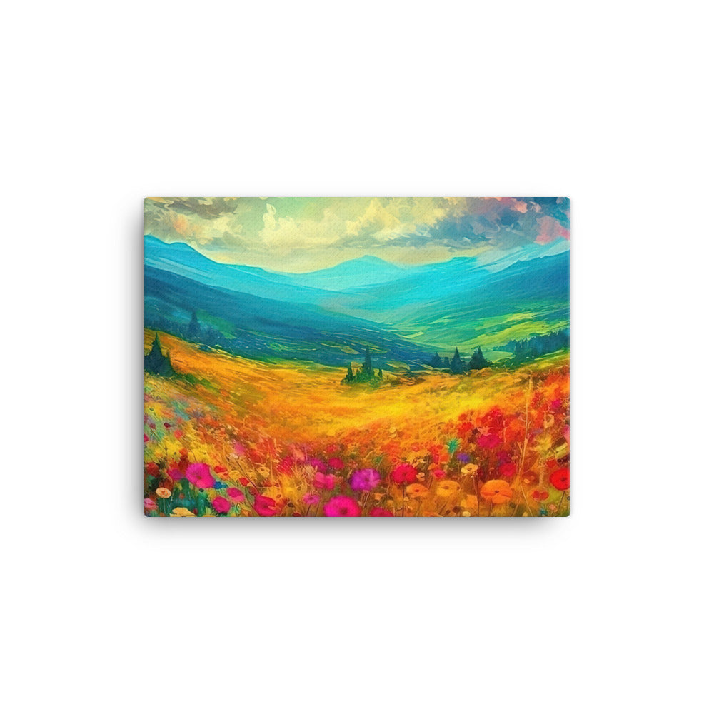 Berglandschaft und schöne farbige Blumen - Malerei - Leinwand berge xxx 30.5 x 40.6 cm