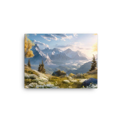 Berglandschaft mit Sonnenschein, Blumen und Bäumen - Malerei - Leinwand berge xxx 30.5 x 40.6 cm