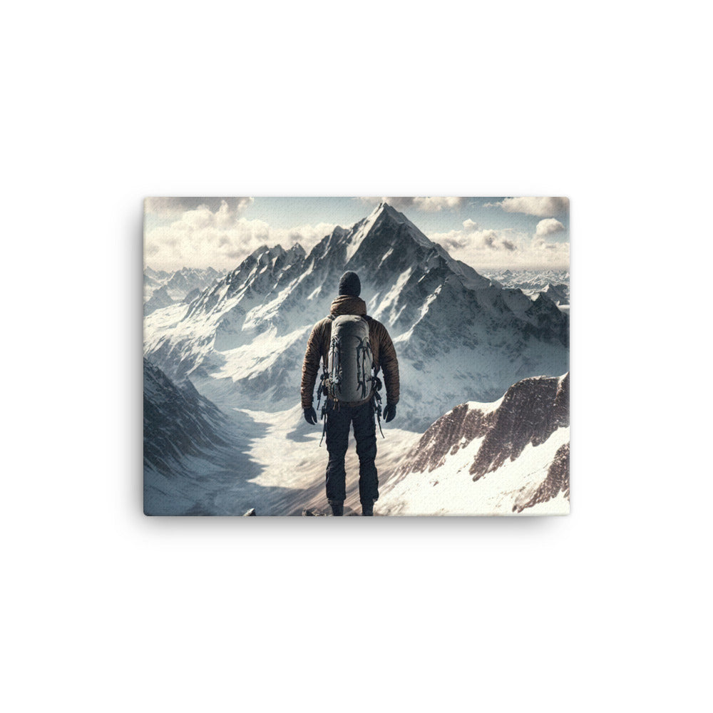 Wanderer auf Berg von hinten - Malerei - Leinwand berge xxx 30.5 x 40.6 cm
