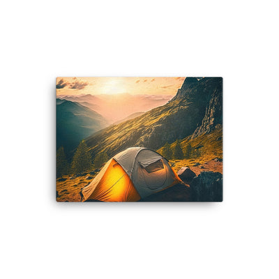 Zelt auf Berg im Sonnenaufgang - Landschafts - Leinwand camping xxx 30.5 x 40.6 cm