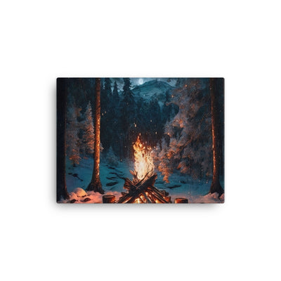 Lagerfeuer beim Camping - Wald mit Schneebedeckten Bäumen - Malerei - Leinwand camping xxx 30.5 x 40.6 cm