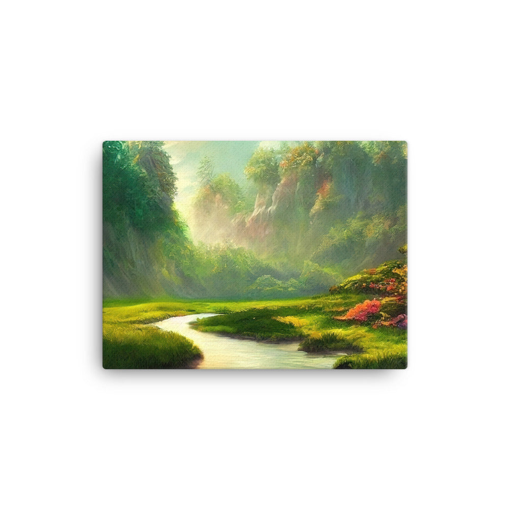 Bach im tropischen Wald - Landschaftsmalerei - Leinwand camping xxx 30.5 x 40.6 cm