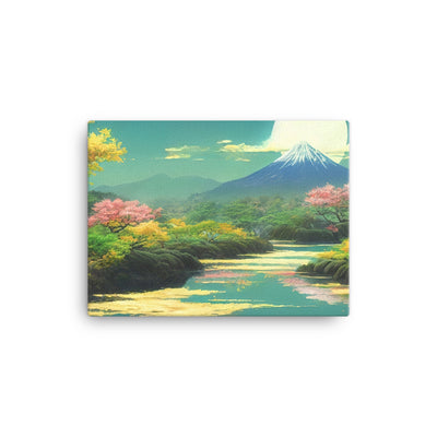 Berg, See und Wald mit pinken Bäumen - Landschaftsmalerei - Leinwand berge xxx 30.5 x 40.6 cm
