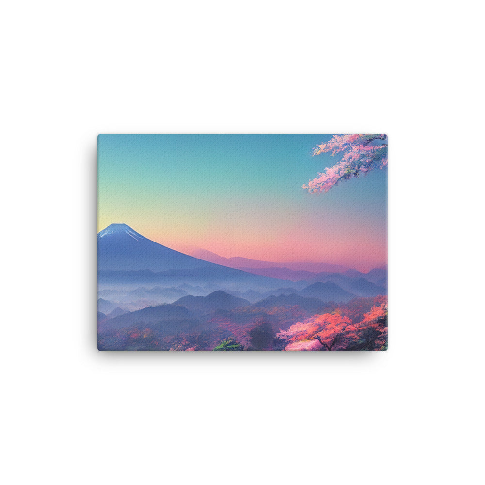 Berg und Wald mit pinken Bäumen - Landschaftsmalerei - Leinwand berge xxx 30.5 x 40.6 cm