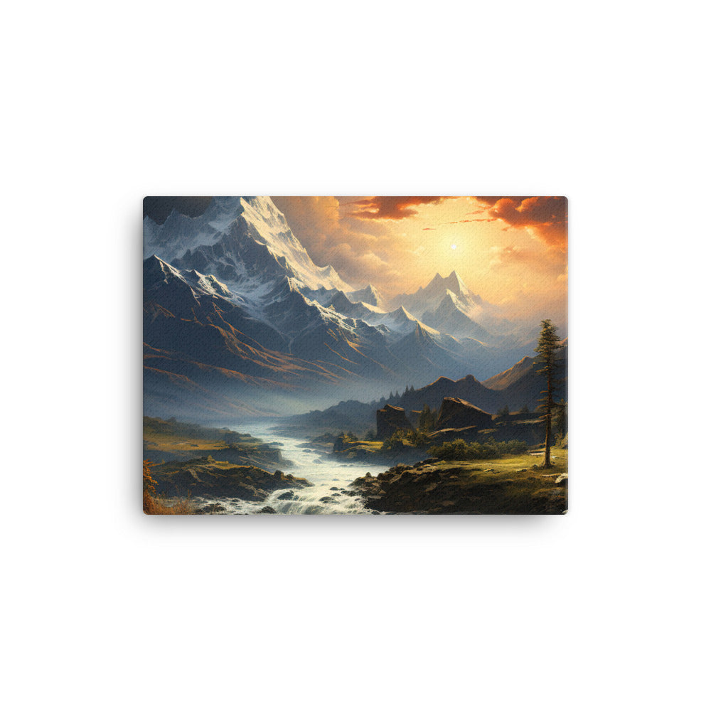 Berge, Sonne, steiniger Bach und Wolken - Epische Stimmung - Leinwand berge xxx 30.5 x 40.6 cm