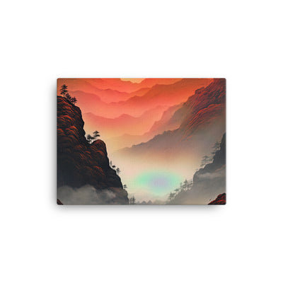 Gebirge, rote Farben und Nebel - Episches Kunstwerk - Leinwand berge xxx 30.5 x 40.6 cm