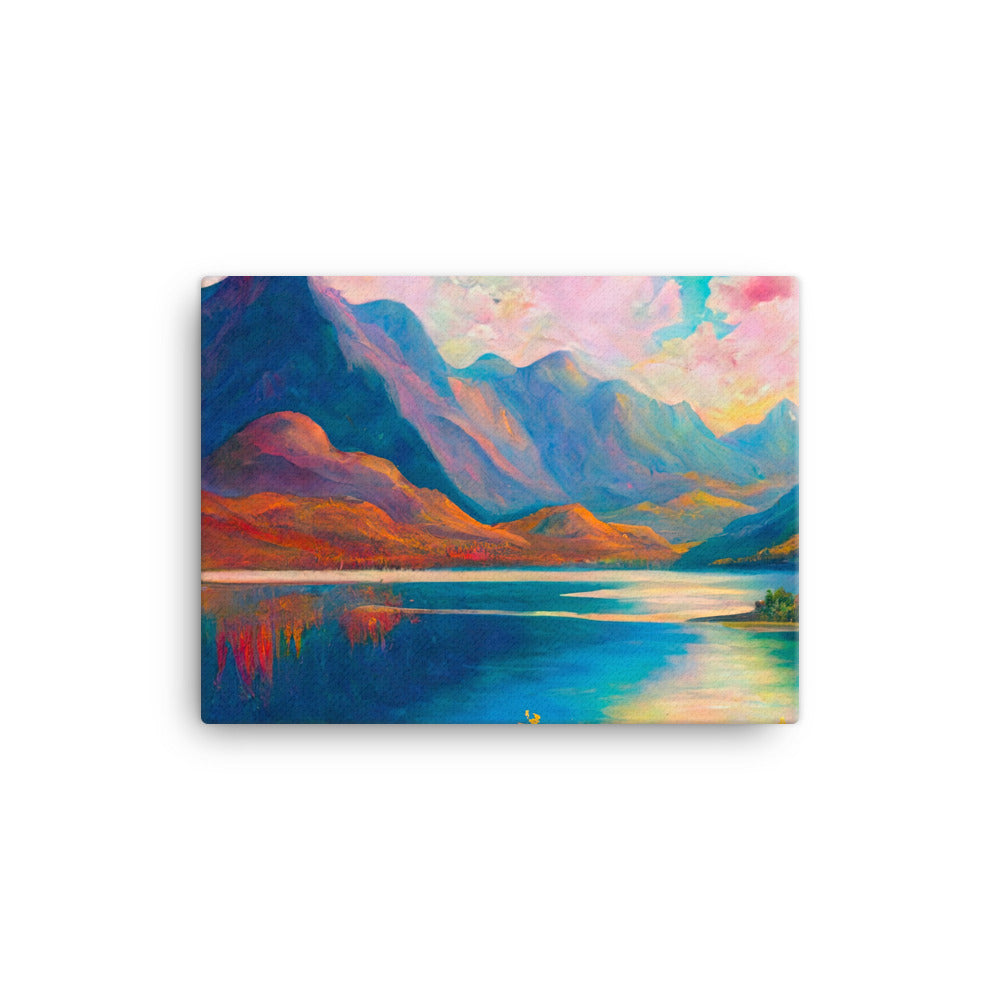 Berglandschaft und Bergsee - Farbige Ölmalerei - Leinwand berge xxx 30.5 x 40.6 cm