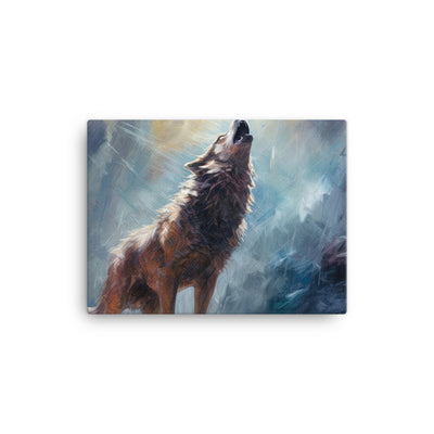 Heulender Wolf auf Berggipfel und Mond im Hintergrund – Abstrakte Malerei - Leinwand camping xxx 30.5 x 40.6 cm