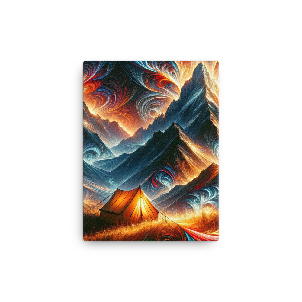 Abstrakte Kunst der Alpen, wo die Berge mit dynamischen Farben und Mustern pulsieren und eine Szene Energie schaffen - Leinwand camping xxx yyy zzz 30.5 x 40.6 cm