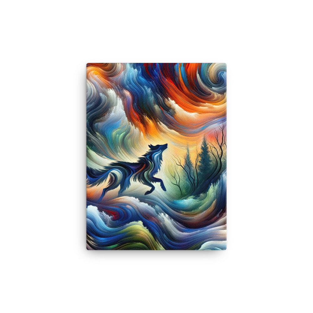 Alpen Abstraktgemälde mit Wolf Silhouette in lebhaften Farben (AN) - Leinwand xxx yyy zzz 30.5 x 40.6 cm