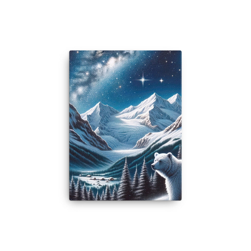 Sternennacht und Eisbär: Acrylgemälde mit Milchstraße, Alpen und schneebedeckte Gipfel - Leinwand camping xxx yyy zzz 30.5 x 40.6 cm