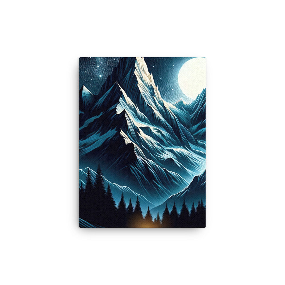 Alpennacht mit Zelt: Mondglanz auf Gipfeln und Tälern, sternenklarer Himmel - Leinwand berge xxx yyy zzz 30.5 x 40.6 cm