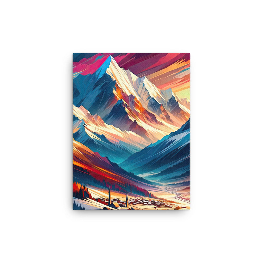 Moderne geometrische Alpen Kunst: Warmer Sonnenuntergangs Schein auf Schneegipfeln - Leinwand berge xxx yyy zzz 30.5 x 40.6 cm
