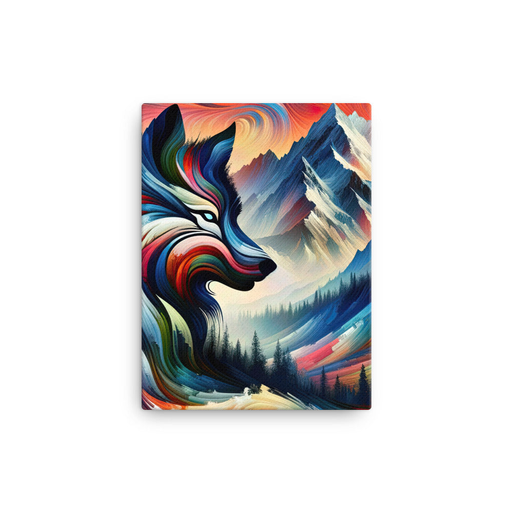 Abstrakte Kunst der Alpen mit majestätischer Wolfssilhouette. Lebendige, wirbelnde Farben, unvorhersehbare Muster (AN) - Leinwand xxx yyy zzz 30.5 x 40.6 cm