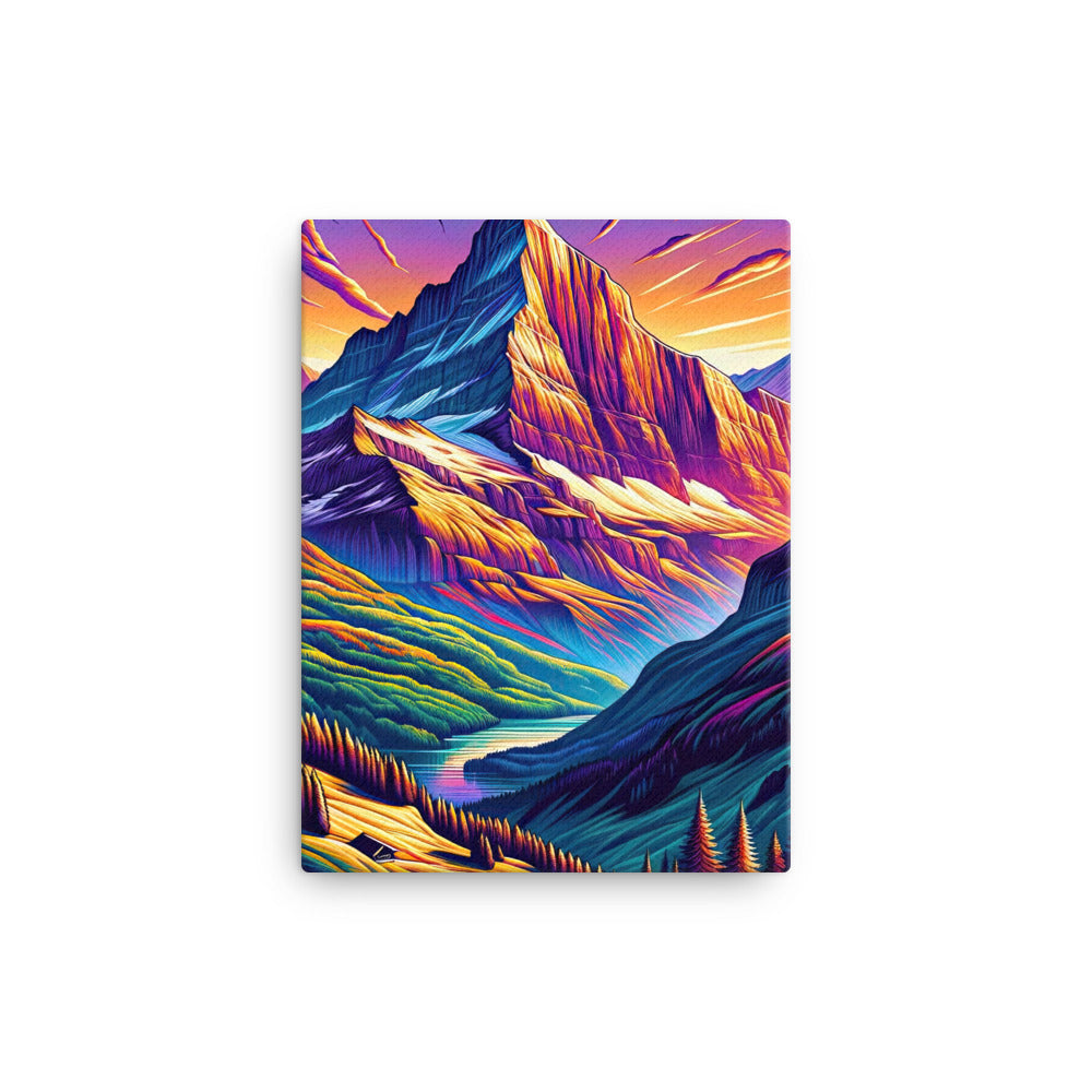 Bergpracht mit Schweizer Flagge: Farbenfrohe Illustration einer Berglandschaft - Leinwand berge xxx yyy zzz 30.5 x 40.6 cm