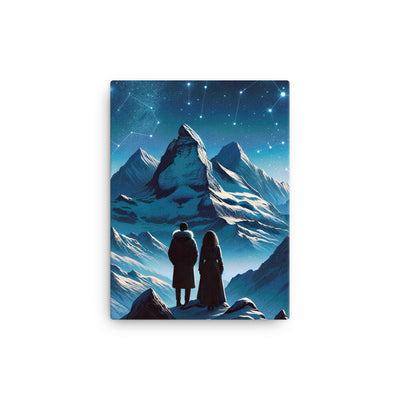 Alpenwinternacht: Digitale Kunst mit Wanderern in Bergen und Sternenhimmel - Leinwand wandern xxx yyy zzz 30.5 x 40.6 cm