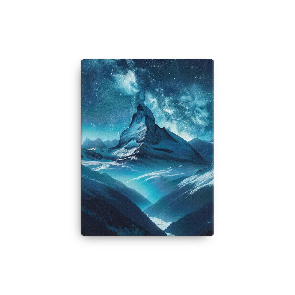 Winterabend in den Bergen: Digitale Kunst mit Sternenhimmel - Leinwand berge xxx yyy zzz 30.5 x 40.6 cm