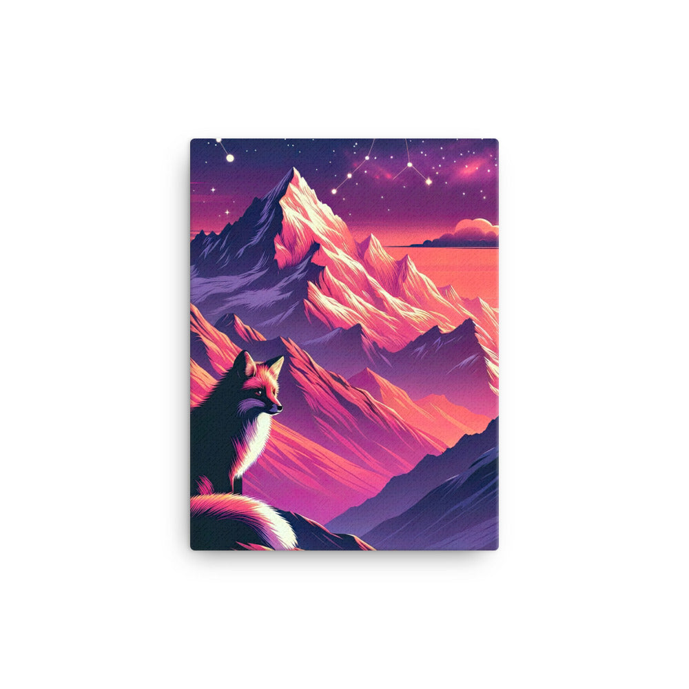 Fuchs im dramatischen Sonnenuntergang: Digitale Bergillustration in Abendfarben - Leinwand camping xxx yyy zzz 30.5 x 40.6 cm