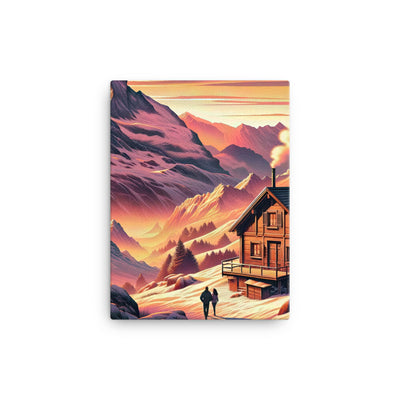 Berghütte im goldenen Sonnenuntergang: Digitale Alpenillustration - Leinwand berge xxx yyy zzz 30.5 x 40.6 cm