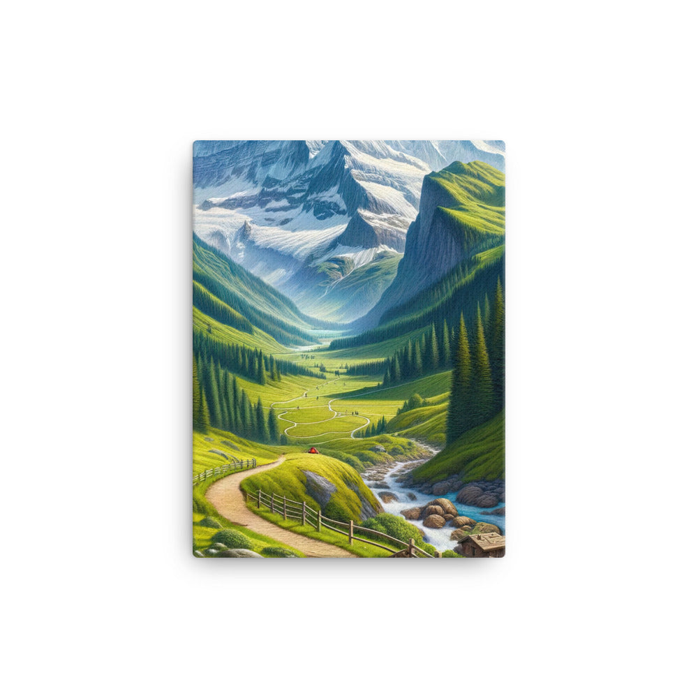 Wanderer in den Bergen und Wald: Digitale Malerei mit grünen kurvenreichen Pfaden - Leinwand wandern xxx yyy zzz 30.5 x 40.6 cm