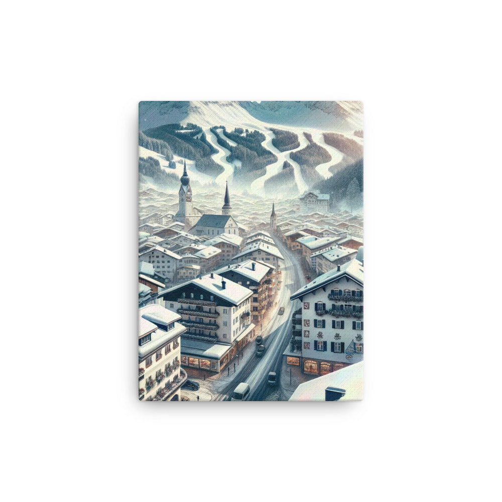 Winter in Kitzbühel: Digitale Malerei von schneebedeckten Dächern - Leinwand berge xxx yyy zzz 30.5 x 40.6 cm
