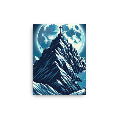 Mondnacht und Gipfelkreuz in den Alpen, glitzernde Schneegipfel - Leinwand berge xxx yyy zzz 30.5 x 40.6 cm