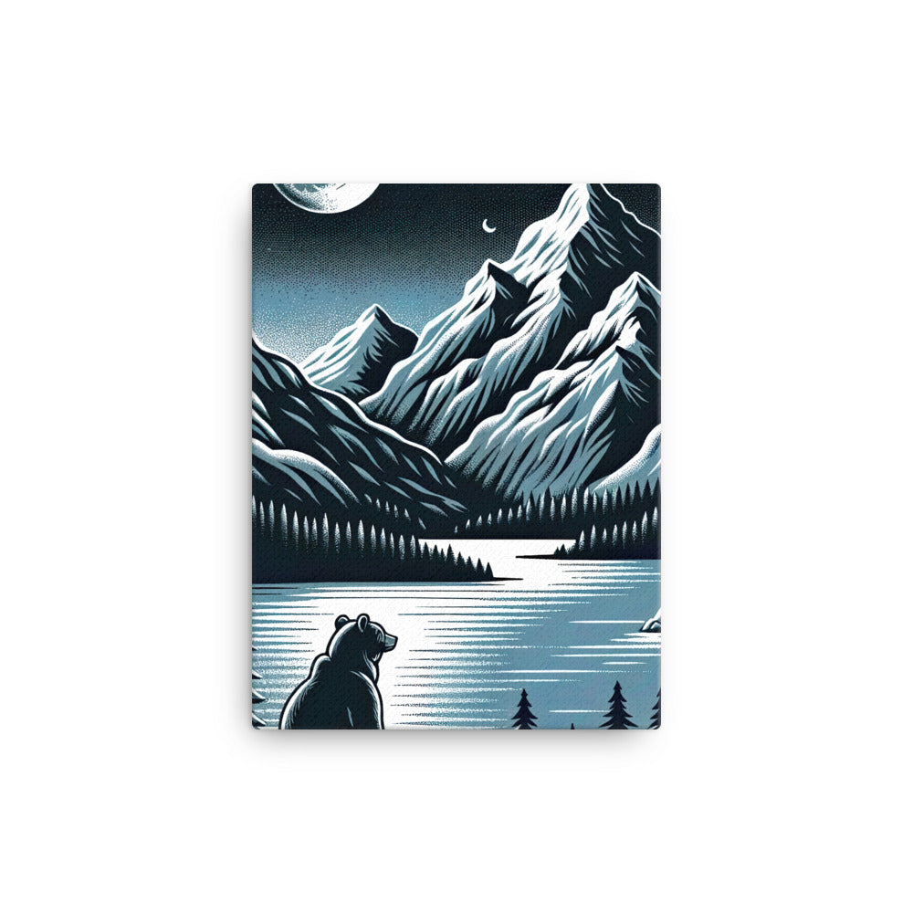 Bär in Alpen-Mondnacht, silberne Berge, schimmernde Seen - Leinwand camping xxx yyy zzz 30.5 x 40.6 cm