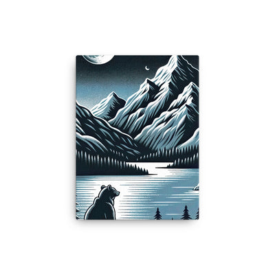 Bär in Alpen-Mondnacht, silberne Berge, schimmernde Seen - Leinwand camping xxx yyy zzz 30.5 x 40.6 cm