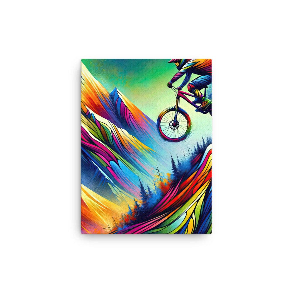 Mountainbiker in farbenfroher Alpenkulisse mit abstraktem Touch (M) - Leinwand xxx yyy zzz 30.5 x 40.6 cm
