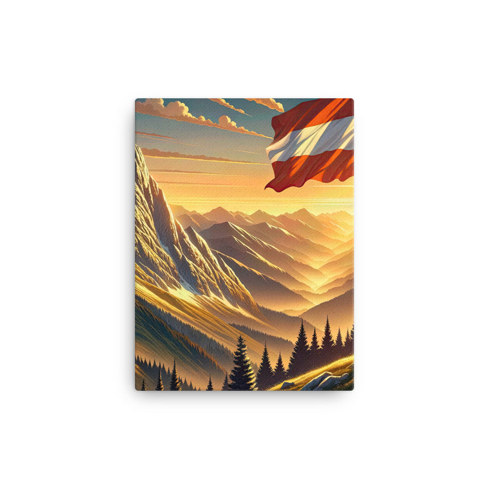 Ruhiger Alpenabend mit österreichischer Flagge und goldenem Sonnenuntergang - Leinwand berge xxx yyy zzz 30.5 x 40.6 cm