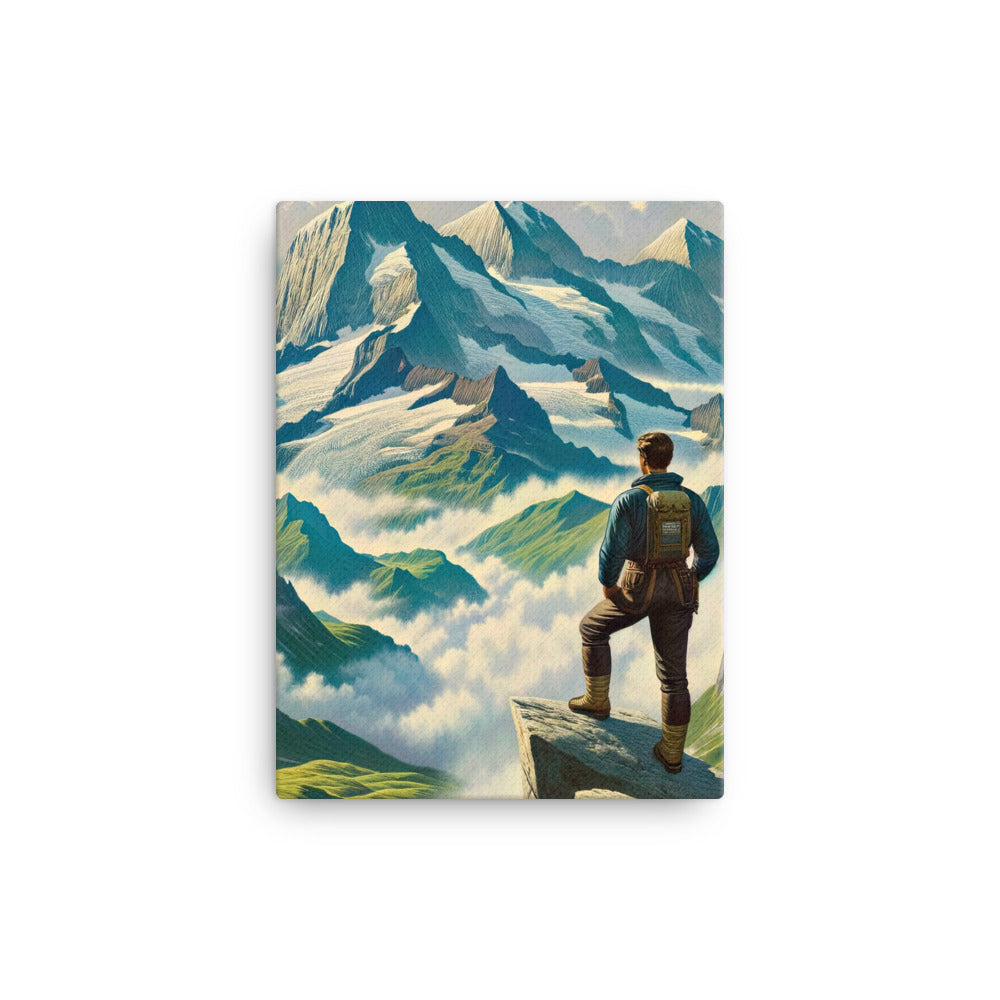 Panoramablick der Alpen mit Wanderer auf einem Hügel und schroffen Gipfeln - Leinwand wandern xxx yyy zzz 30.5 x 40.6 cm