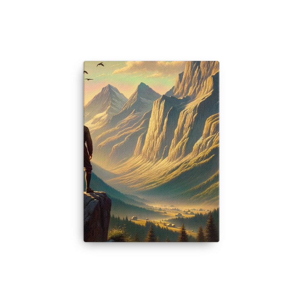 Ölgemälde eines Schweizer Wanderers in den Alpen bei goldenem Sonnenlicht - Leinwand wandern xxx yyy zzz 30.5 x 40.6 cm