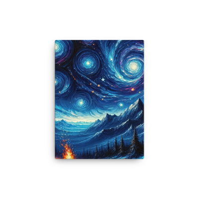Sternennacht über den Alpen inspiriertes Ölgemälde, mystischer Nachthimmel in Blau - Leinwand camping xxx yyy zzz 30.5 x 40.6 cm